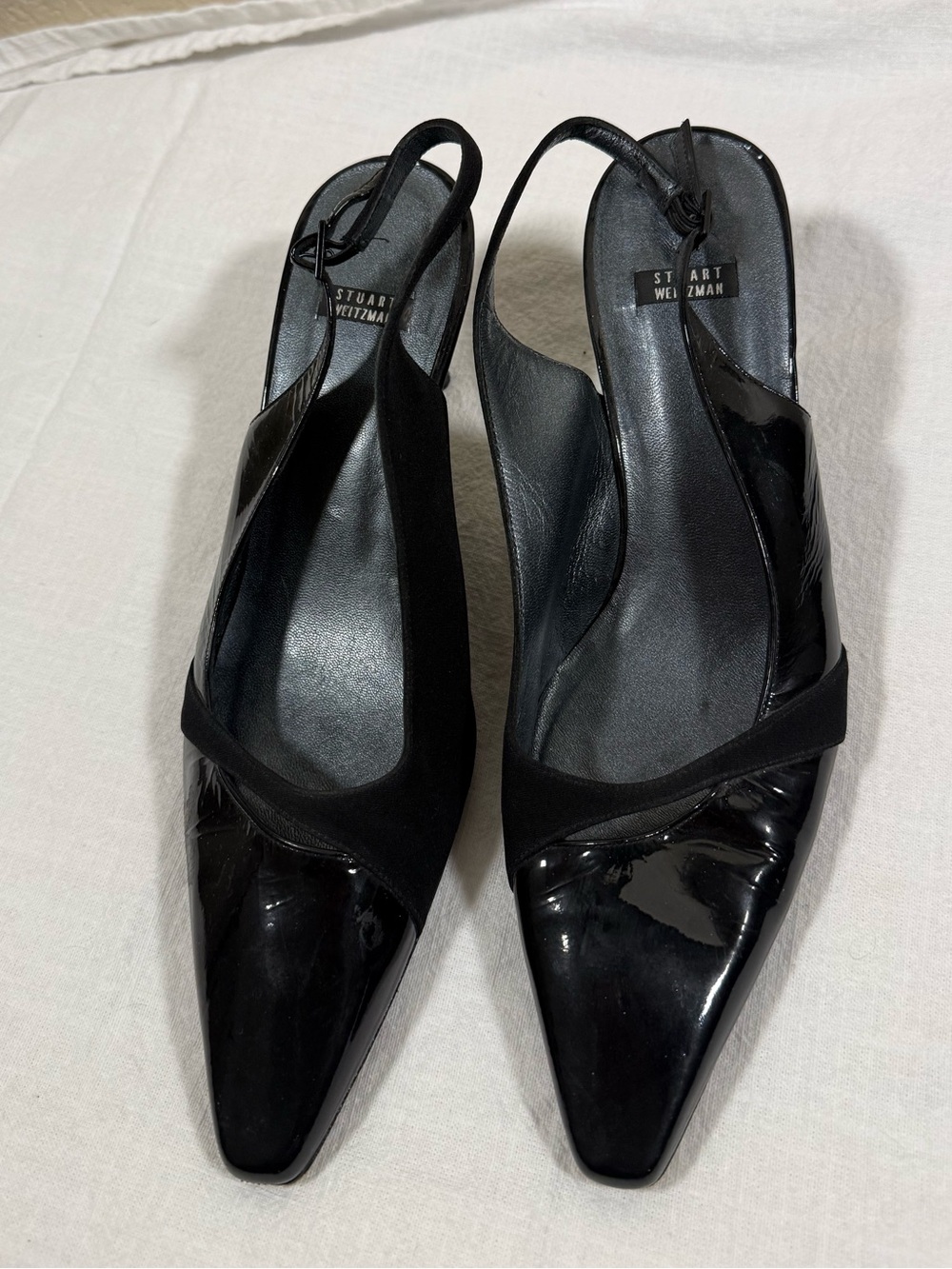 Stuart Weitzman Black Patent Pointed Slingback Pumps